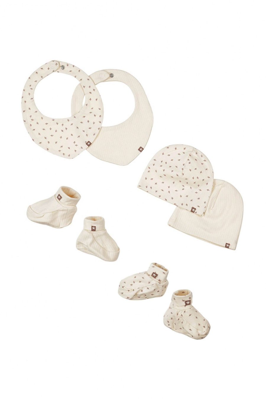 Coffret bavoirs bonnets et chaussons bébé Nell en coton bio