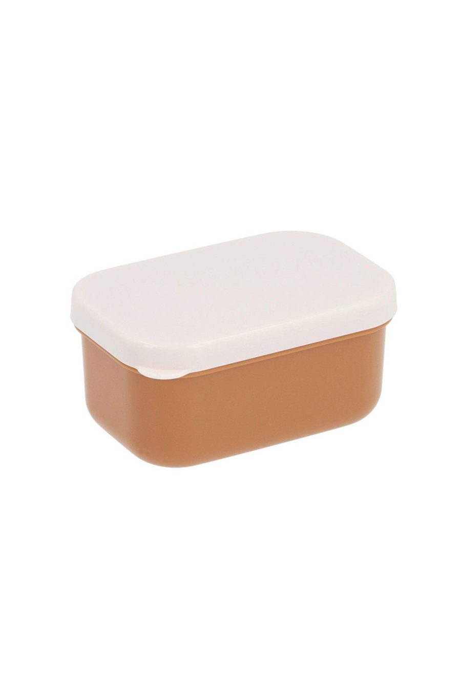 Boîte à fruits avec fourchette enfant camel et blanc