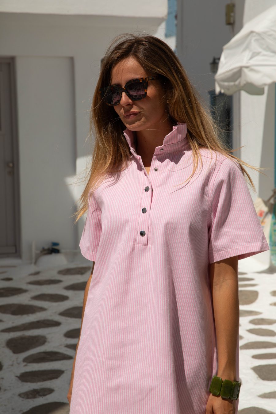 Robe Asia rayée rose