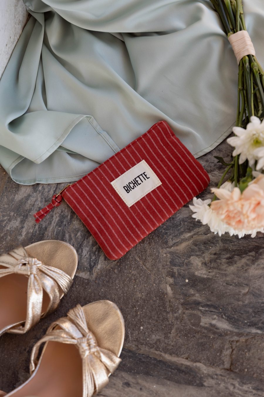 Pochette bichette rayée rouge