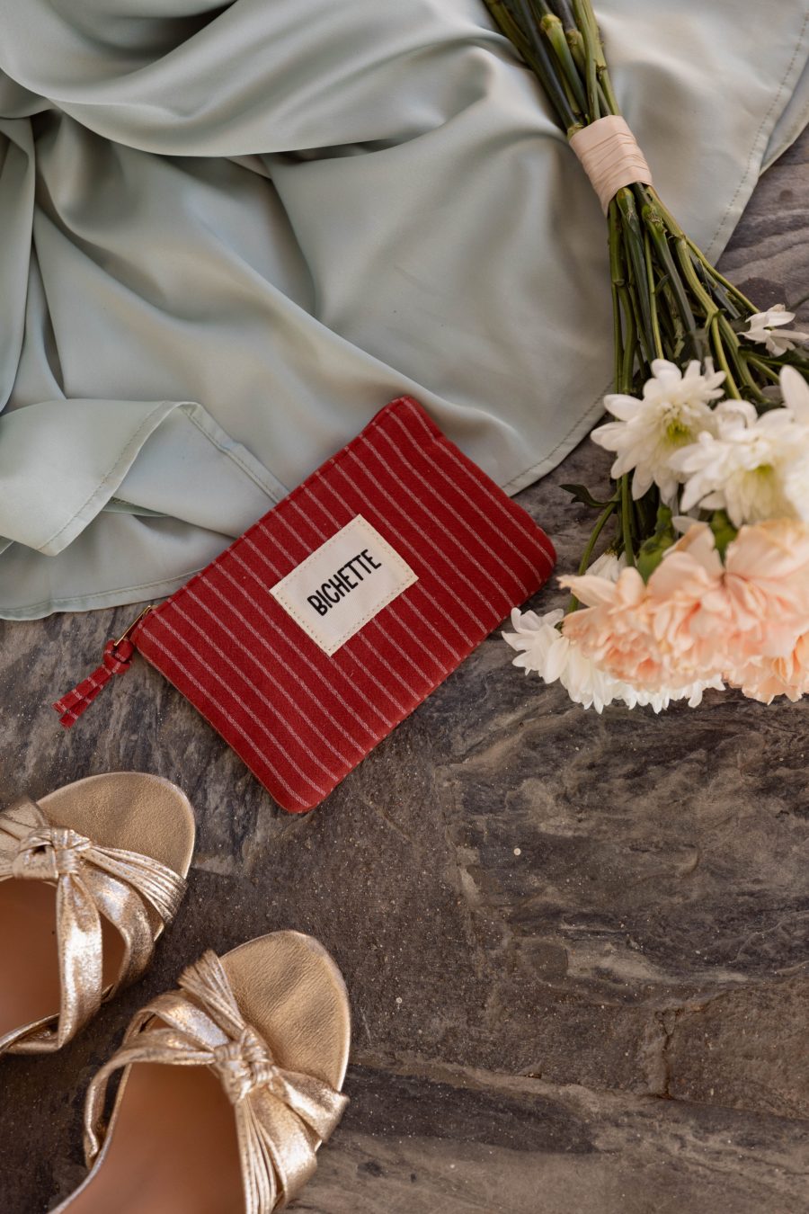 Pochette bichette rayée rouge